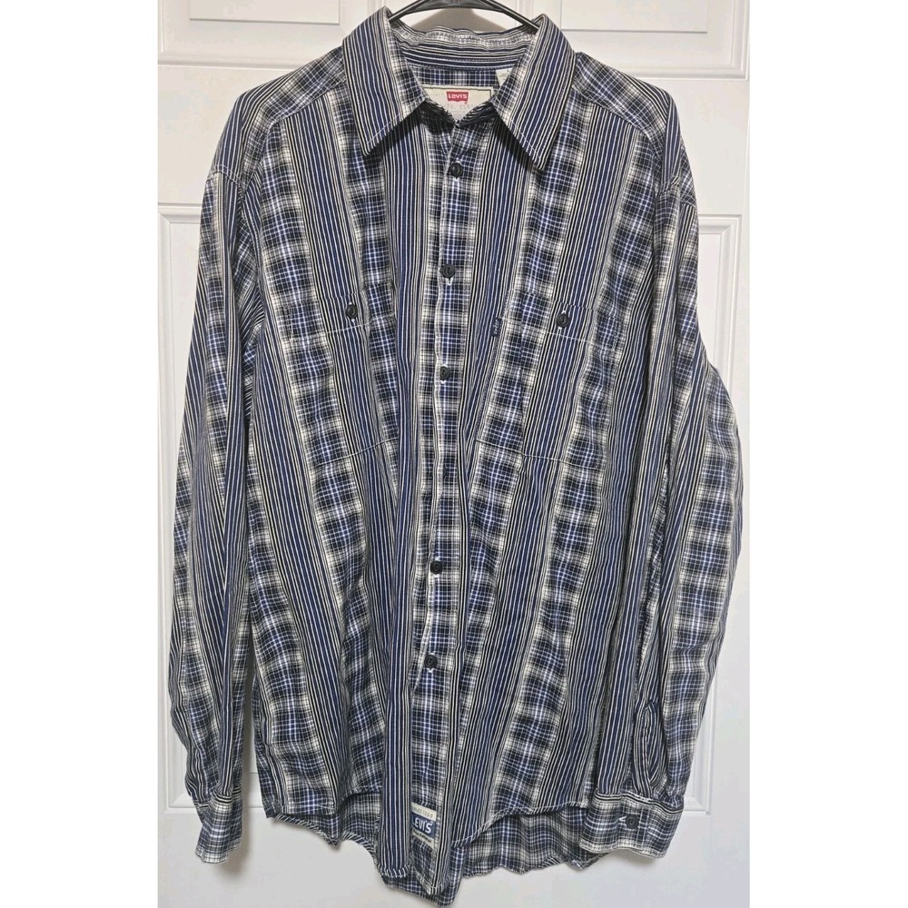 Levis Button Down‎ Shirt Mens Size Large Blue Western Style Levi's Stripes